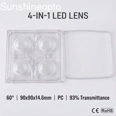 Ống kính LED PC quang học 90×90mm với góc chùm 60° cho đèn High Bay công nghiệp